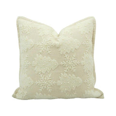 Ivory Snowflake Machine Embroidered Cushion Cover | Textured Festive Throw Pillow Cover | 45x45 cm