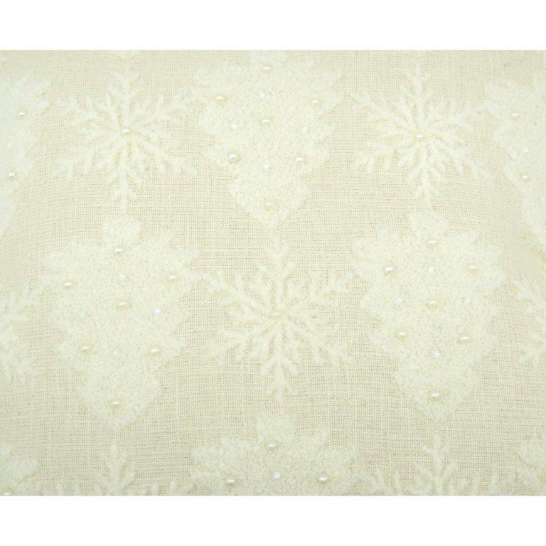 Ivory Snowflake Machine Embroidered Cushion Cover | Textured Festive Throw Pillow Cover | 45x45 cm - Bulk manufacturer & supplier from Panipat, India
