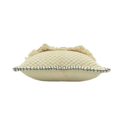 Ivory Textured Cotton Cushion Cover with Fringe & Hand-Stitched Border – 45x45 cm