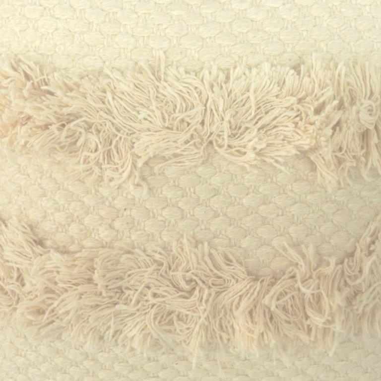 Ivory Textured Cotton Cushion Cover with Fringe & Hand-Stitched Border – 45x45 cm - Bulk manufacturer & supplier from Panipat, India