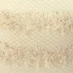 Ivory Textured Cotton Cushion Cover with Fringe & Hand-Stitched Border – 45x45 cm