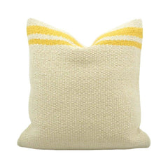 Handmade Cotton Cushion Cover 45x45 cm – Ivory & Yellow Striped Textured Throw Pillow Cover | Woven Decorative Cushion for Sofa & Living Room