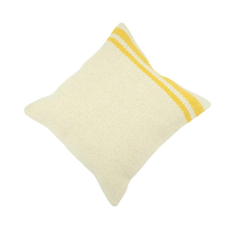 Handmade Cotton Cushion Cover 45x45 cm – Ivory & Yellow Striped Textured Throw Pillow Cover | Woven Decorative Cushion for Sofa & Living Room - Bulk manufacturer & supplier from Panipat, India