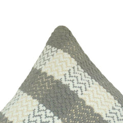 Handmade Woven Cotton Cushion Cover 45x45 cm | Grey & Ivory Textured Stripe Design | Boho Decorative Pillow Cover