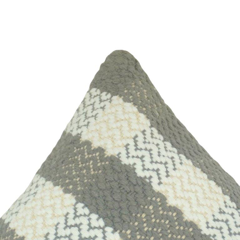Handmade Woven Cotton Cushion Cover 45x45 cm | Grey & Ivory Textured Stripe Design | Boho Decorative Pillow Cover