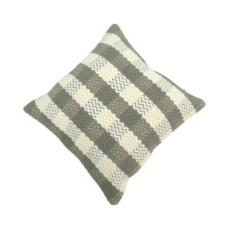 Handmade Woven Cotton Cushion Cover 45x45 cm | Grey & Ivory Textured Stripe Design | Boho Decorative Pillow Cover - Bulk manufacturer & supplier from Panipat, India