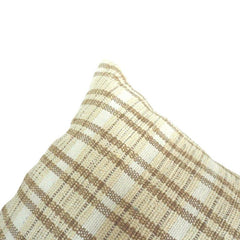 Handmade Beige Plaid Cotton Cushion Cover 45x45 cm | Woven Check Throw Pillow Cover | Modern Farmhouse Décor