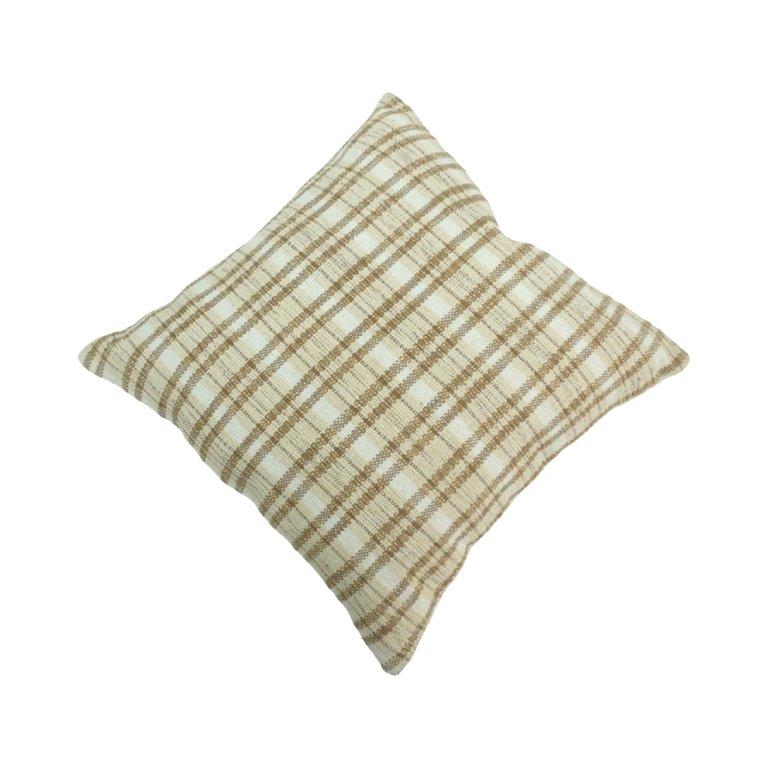 Handmade Beige Plaid Cotton Cushion Cover 45x45 cm | Woven Check Throw Pillow Cover | Modern Farmhouse Décor - Bulk manufacturer & supplier from Panipat, India