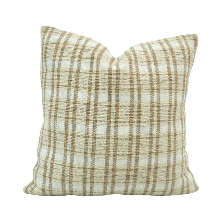 Handmade Beige Plaid Cotton Cushion Cover 45x45 cm | Woven Check Throw Pillow Cover | Modern Farmhouse Décor - Bulk manufacturer & supplier from Panipat, India