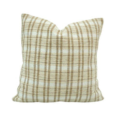 Handmade Beige Plaid Cotton Cushion Cover 45x45 cm | Woven Check Throw Pillow Cover | Modern Farmhouse Décor