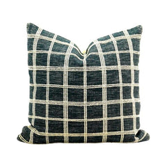 Handmade Black Checkered Cotton Cushion Cover | Woven Grid Pattern Pillow Cover | 45x45 cm