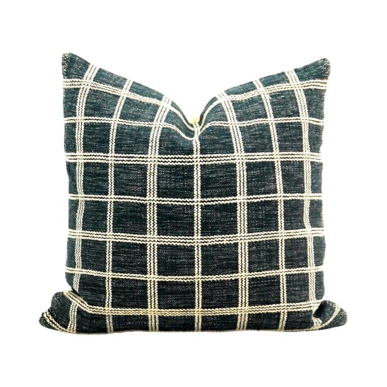 Handmade Black Checkered Cotton Cushion Cover | Woven Grid Pattern Pillow Cover | 45x45 cm