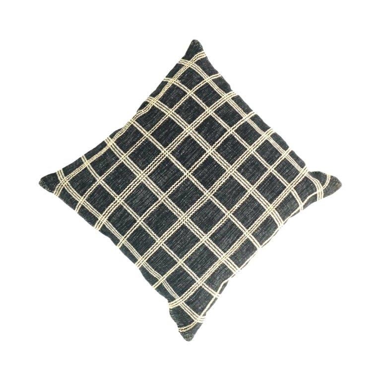 Handmade Black Checkered Cotton Cushion Cover | Woven Grid Pattern Pillow Cover | 45x45 cm