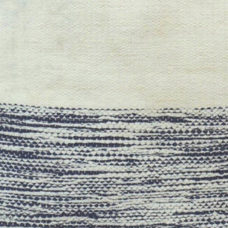 Handmade Striped Cotton Cushion Cover 45x45 cm | Navy Blue & Off White Woven Throw Pillow Cover | Modern Boho Home Décor