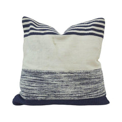 Handmade Striped Cotton Cushion Cover 45x45 cm | Navy Blue & Off White Woven Throw Pillow Cover | Modern Boho Home Décor