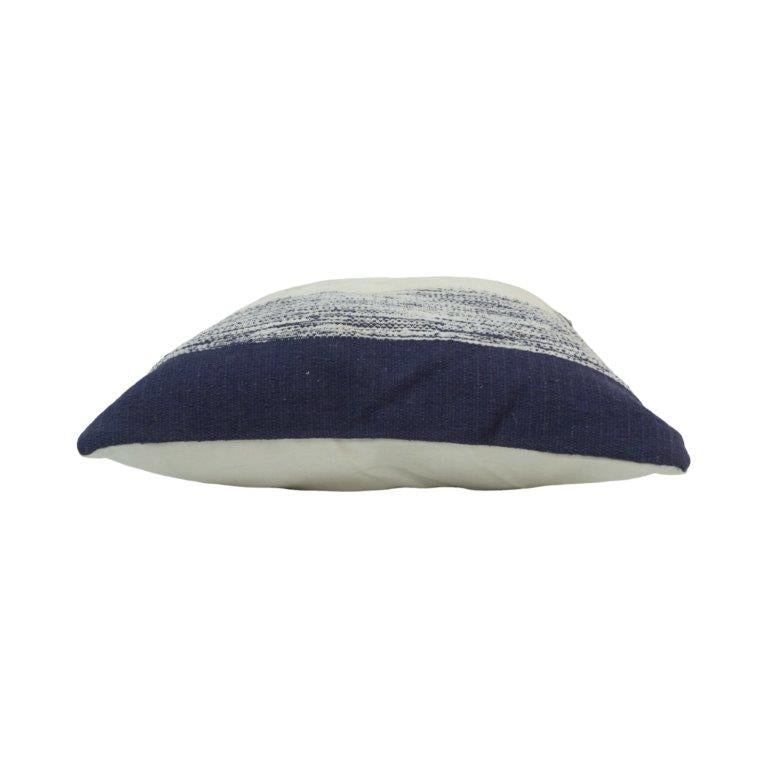 Handmade Striped Cotton Cushion Cover 45x45 cm | Navy Blue & Off White Woven Throw Pillow Cover | Modern Boho Home Décor