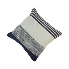 Handmade Striped Cotton Cushion Cover 45x45 cm | Navy Blue & Off White Woven Throw Pillow Cover | Modern Boho Home Décor