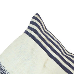 Handmade Striped Cotton Cushion Cover 45x45 cm | Navy Blue & Off White Woven Throw Pillow Cover | Modern Boho Home Décor