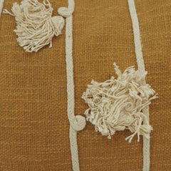 Hand Embroidered Tassel Cushion Cover 35x50 cm | Mustard Cotton Lumbar Pillow Cover | Boho Decorative Cushion