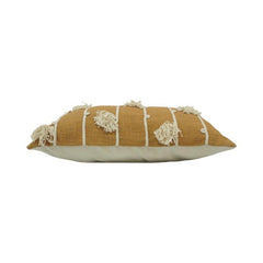 Hand Embroidered Tassel Cushion Cover 35x50 cm | Mustard Cotton Lumbar Pillow Cover | Boho Decorative Cushion