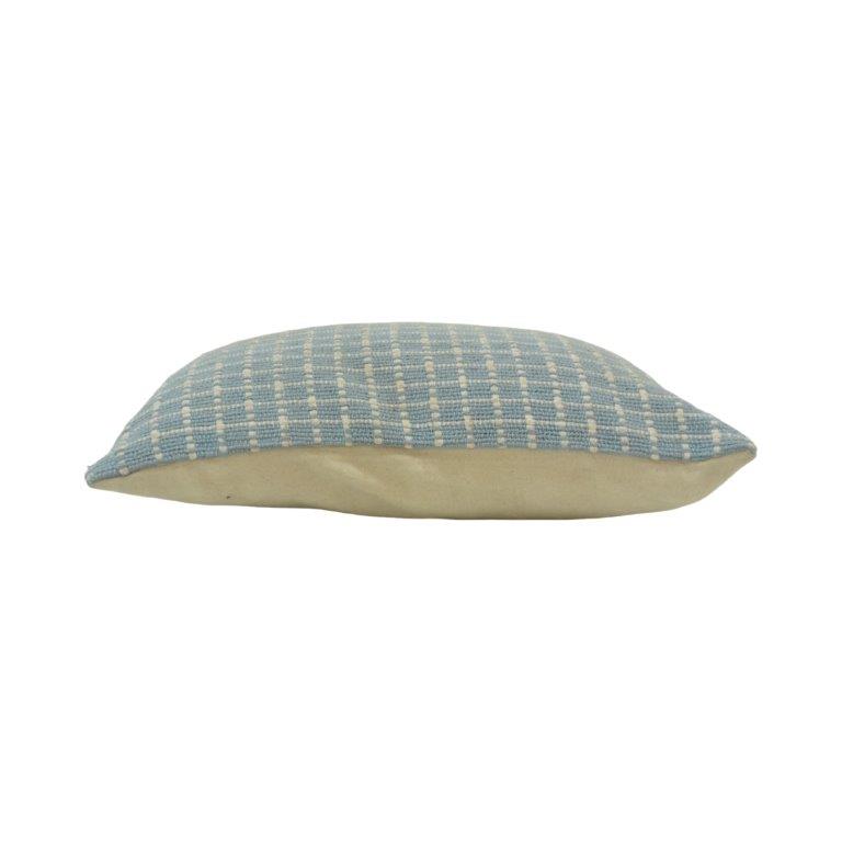 Handmade Woven Cotton Cushion Cover 35x50 cm | Blue Check Textured Lumbar Pillow Cover | Artisan Decorative Cushion - Bulk manufacturer & supplier from Panipat, India
