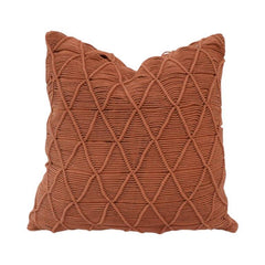 Handcrafted Macramé Cotton Cushion Cover 45x45 cm | Boho Textured Throw Pillow Cover with Geometric Knot Design | Terracotta
