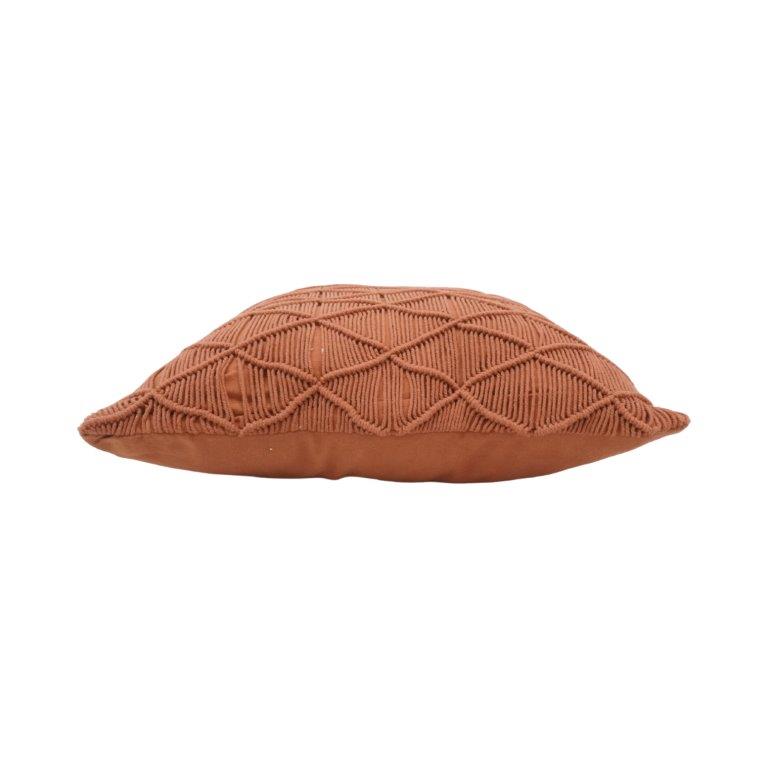 Handcrafted Macramé Cotton Cushion Cover 45x45 cm | Boho Textured Throw Pillow Cover with Geometric Knot Design | Terracotta - Bulk manufacturer & supplier from Panipat, India