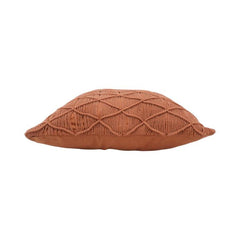Handcrafted Macramé Cotton Cushion Cover 45x45 cm | Boho Textured Throw Pillow Cover with Geometric Knot Design | Terracotta