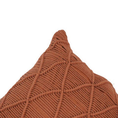 Handcrafted Macramé Cotton Cushion Cover 45x45 cm | Boho Textured Throw Pillow Cover with Geometric Knot Design | Terracotta