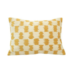 Mustard Ikat Jacquard Cotton Cushion Cover – Textured Geometric Pattern | 35 x 50 cm Lumbar Cushion