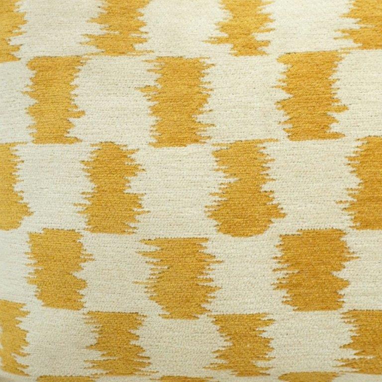 Mustard Ikat Jacquard Cotton Cushion Cover – Textured Geometric Pattern | 35 x 50 cm Lumbar Cushion