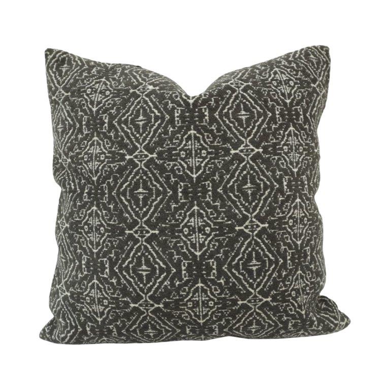 Jacquard Woven Cotton Cushion Cover – Geometric Tribal Pattern | 45x45 cm | Charcoal Grey - Bulk manufacturer & supplier from Panipat, India
