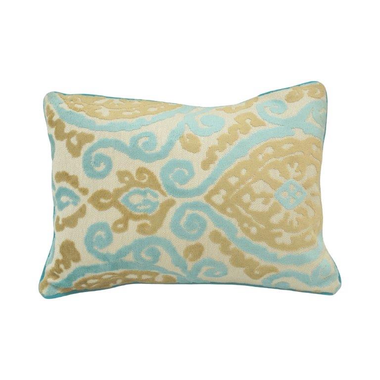 Machine Embroidered Cotton Cushion Cover 35x50 cm | Aqua & Beige Abstract Floral Lumbar Pillow Cover | Decorative Sofa Cushion - Bulk manufacturer & supplier from Panipat, India