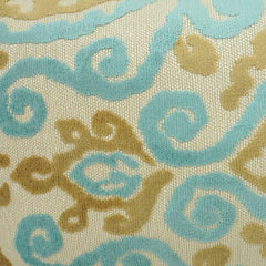 Machine Embroidered Cotton Cushion Cover 35x50 cm | Aqua & Beige Abstract Floral Lumbar Pillow Cover | Decorative Sofa Cushion