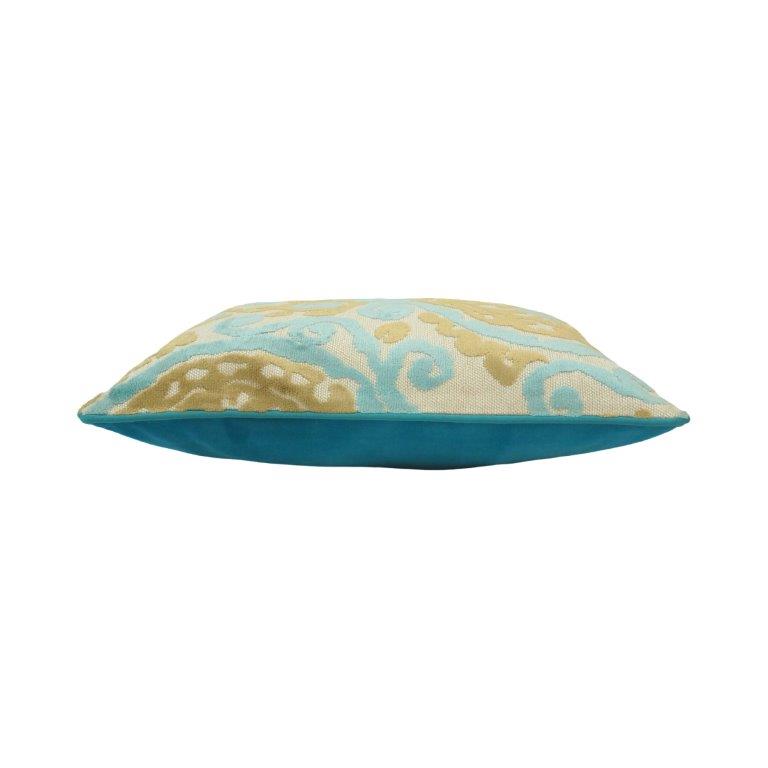 Machine Embroidered Cotton Cushion Cover 35x50 cm | Aqua & Beige Abstract Floral Lumbar Pillow Cover | Decorative Sofa Cushion - Bulk manufacturer & supplier from Panipat, India