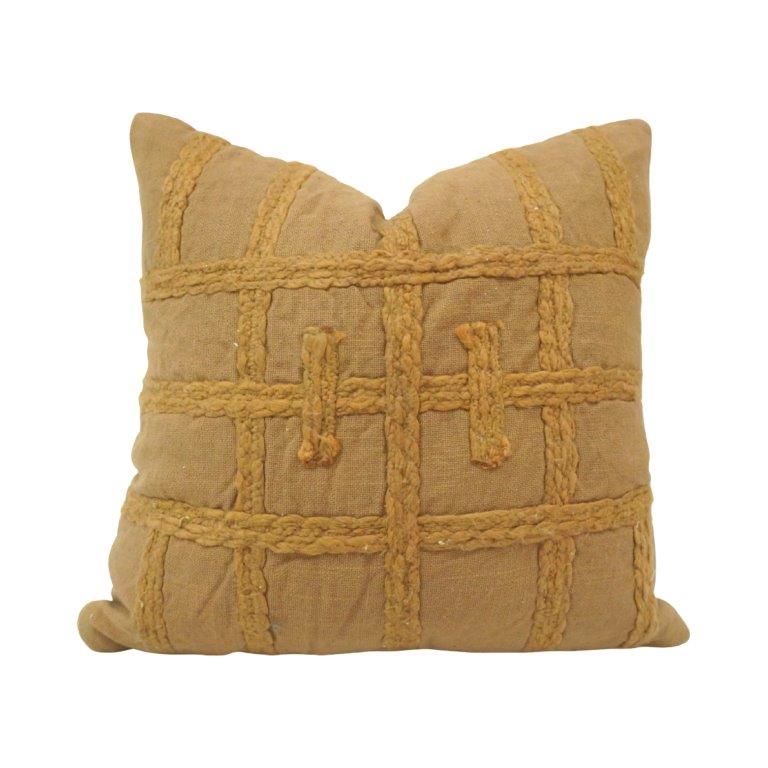 Hand Embroidered Cotton Cushion Cover 45x45 cm | Textured Grid Pattern Decorative Throw Pillow Cover | Boho Modern Home Décor - Bulk manufacturer & supplier from Panipat, India