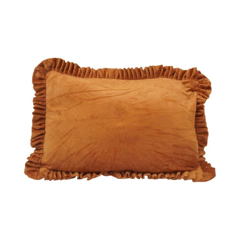 Rust Velvet Frill Cushion Cover – Soft Cotton Velvet Decorative Pillow Cover 35x50 cm - Bulk manufacturer & supplier from Panipat, India