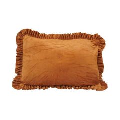 Rust Velvet Frill Cushion Cover – Soft Cotton Velvet Decorative Pillow Cover 35x50 cm