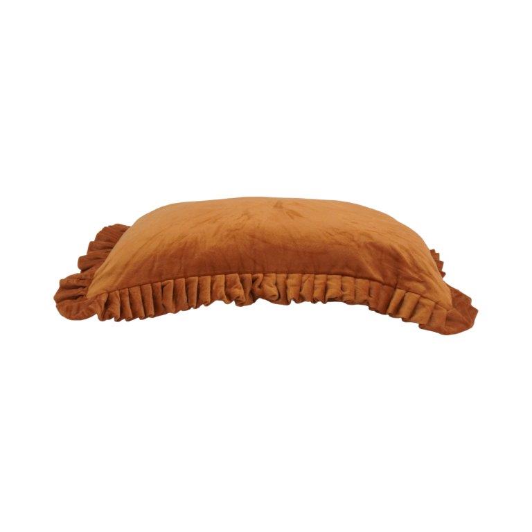 Rust Velvet Frill Cushion Cover – Soft Cotton Velvet Decorative Pillow Cover 35x50 cm - Bulk manufacturer & supplier from Panipat, India