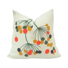 Handcrafted Style Embroidered Cotton Cushion Cover with Pom Pom Floral Design – 45x45 cm