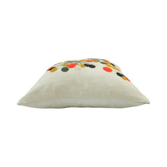 Handcrafted Style Embroidered Cotton Cushion Cover with Pom Pom Floral Design – 45x45 cm