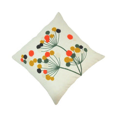 Handcrafted Style Embroidered Cotton Cushion Cover with Pom Pom Floral Design – 45x45 cm
