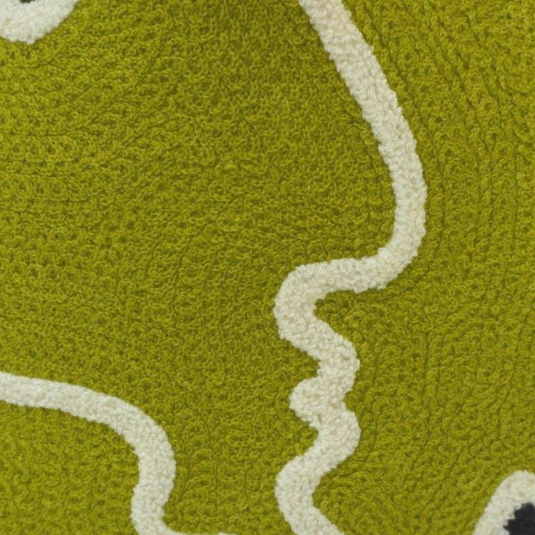 Abstract Face Machine Embroidered Cushion Cover 45x45 cm | Modern Artistic Cotton Pillow Cover | Green Designer Throw Cushion - Bulk manufacturer & supplier from Panipat, India