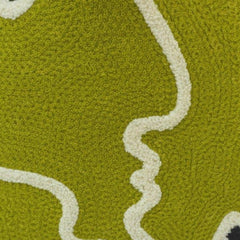 Abstract Face Machine Embroidered Cushion Cover 45x45 cm | Modern Artistic Cotton Pillow Cover | Green Designer Throw Cushion