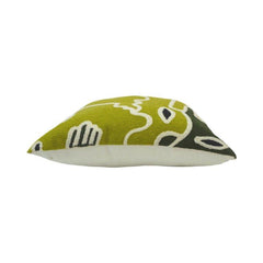 Abstract Face Machine Embroidered Cushion Cover 45x45 cm | Modern Artistic Cotton Pillow Cover | Green Designer Throw Cushion