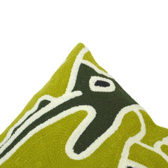 Abstract Face Machine Embroidered Cushion Cover 45x45 cm | Modern Artistic Cotton Pillow Cover | Green Designer Throw Cushion
