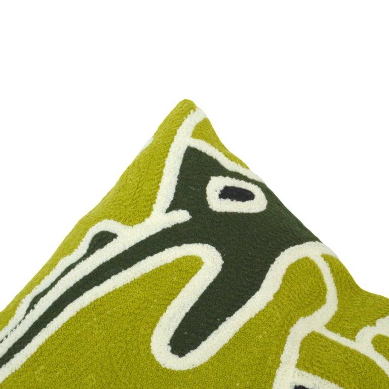 Abstract Face Machine Embroidered Cushion Cover 45x45 cm | Modern Artistic Cotton Pillow Cover | Green Designer Throw Cushion