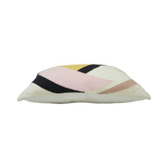 Abstract Machine Embroidered Cotton Cushion Cover – Pink & Mustard Geometric Design | 35x50 cm
