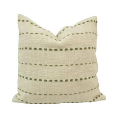 Olive Dash Embroidered Cotton Cushion Cover – 45x45 cm | Textured Modern Decorative Pillow Cover