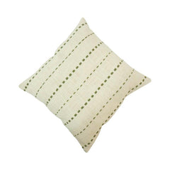 Olive Dash Embroidered Cotton Cushion Cover – 45x45 cm | Textured Modern Decorative Pillow Cover